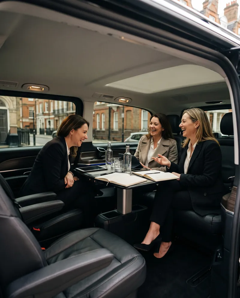Коллеги в салоне Mercedes-Benz V-Class с сиденьями лицом друг к другу