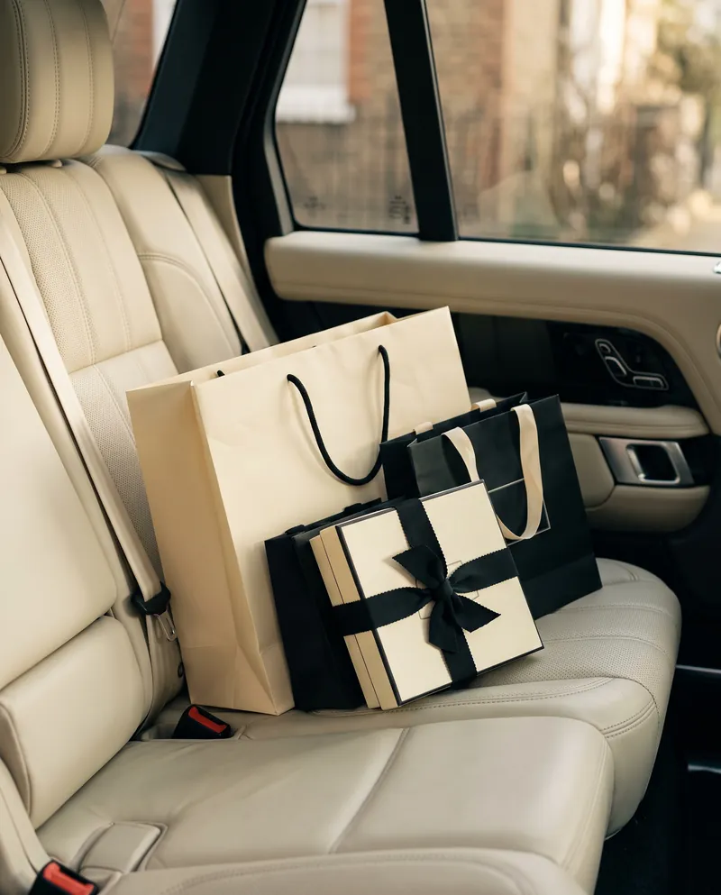 أكياس التسوق على المقعد الخلفي لسيارة Range Rover