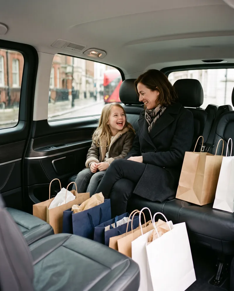 أمّ وابنتها في سيارة Mercedes-Benz V-Class بعد التسوق