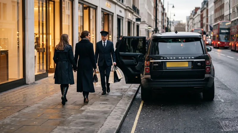Chauffeur carrying shopping bags for a mother and daughter in Mayfair