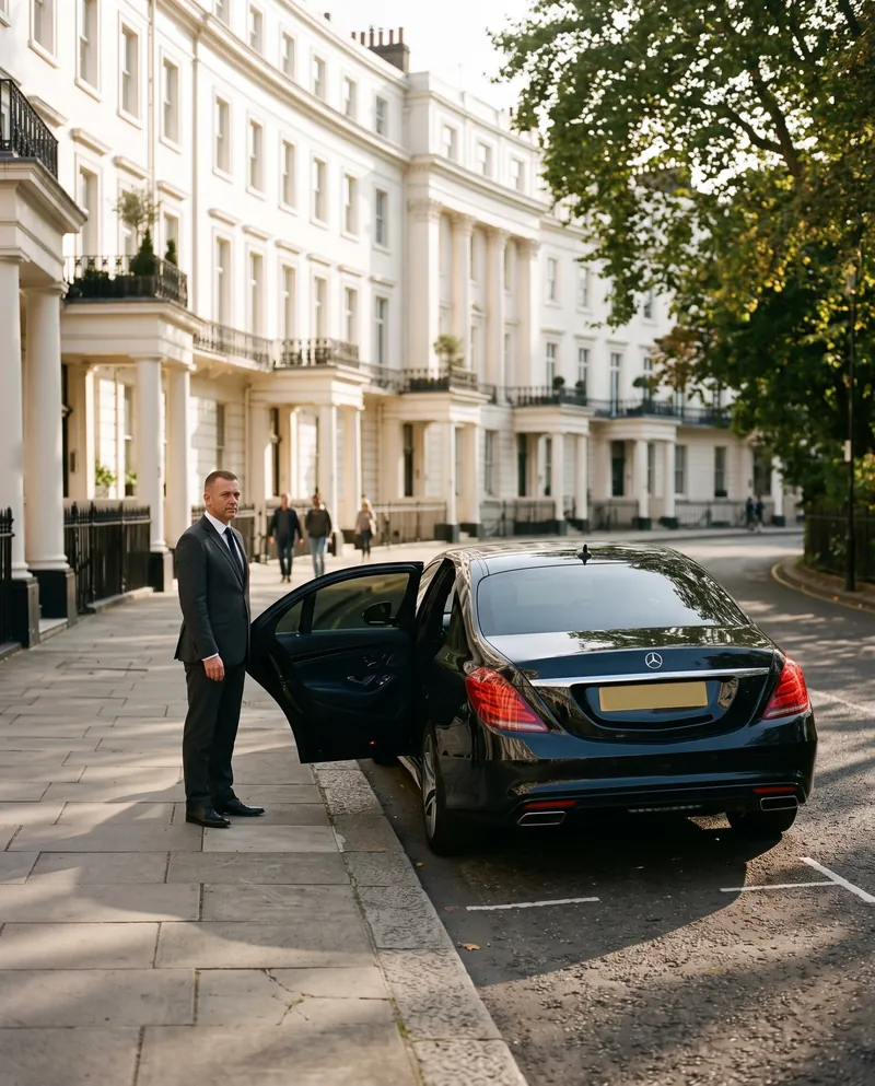 Chauffeur attendant près d’une Mercedes-Benz S-Class aux abords de Regent’s Park